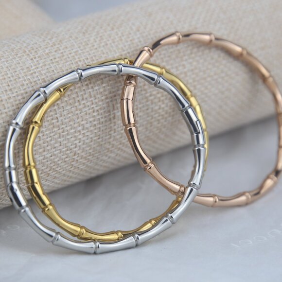 Sterling Silver Bamboo-Style Bangles – Gold, Silver or Rose Gold - Picture 2 of 4